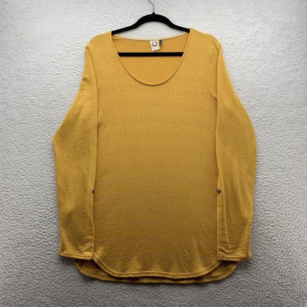 Akemi + Kim Shirt Womens‎ Medium M Mustard Scoop Neck Roll Tab Anthropology